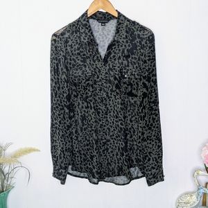 Rock & Republic Camo Sheer Button Front Blouse